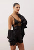 Black Satin Mesh Plain Uncovered Babydoll