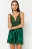 Green Satin Lace Rope Strap Knitted Babydoll