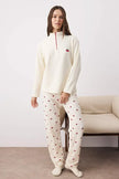 Offwhite-Red Cherry Zippered Soft Winter Waffle Knit Pajama Set