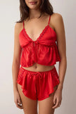 Red Satin Lace Plain Unlined Lingerie Set