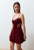 Burgundy Soft-Feel Laced Velvet Knit Nightgown with Rope Straps