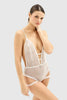 White Lace Ruffle Openwork/Open Coverless Knitted Bodysuit