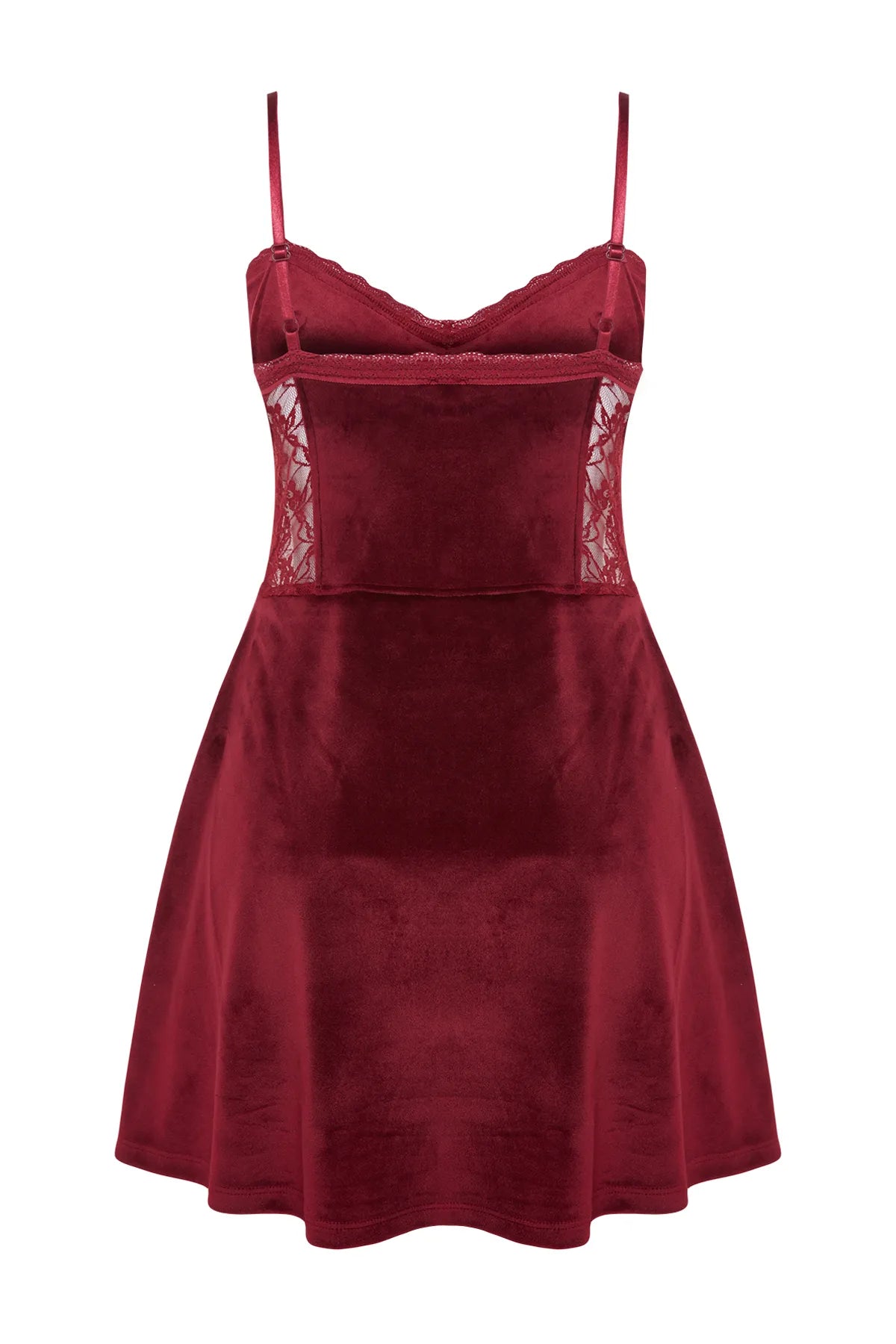 DARK RED Soft Feel Lace Rope Strap Velvet Knitted Nightgown