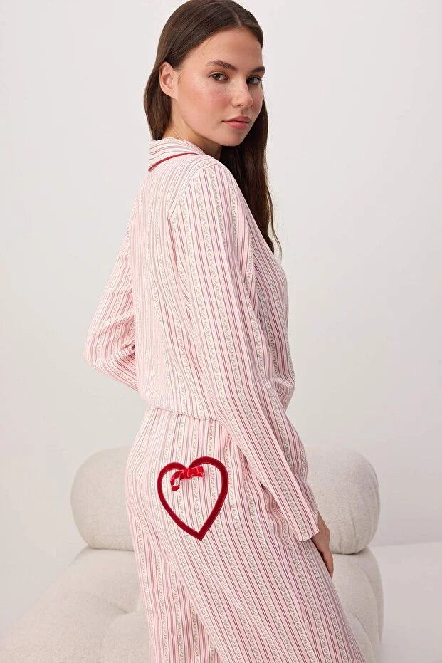Multicolor Floral Heart Detail Viscose Woven Pajama Set