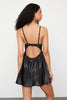 Black Lace Back Hook and Window/Cut Out Detail Satin Woven Nightgown