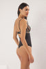 Black Tulle Floral Embroidered Uncovered Knitted Bodysuit