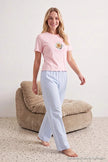 Pink & Blue Cotton Printed Gingham Knit Pajama Set
