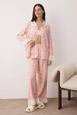 Pink Floral Viscose Woven Pajama Set