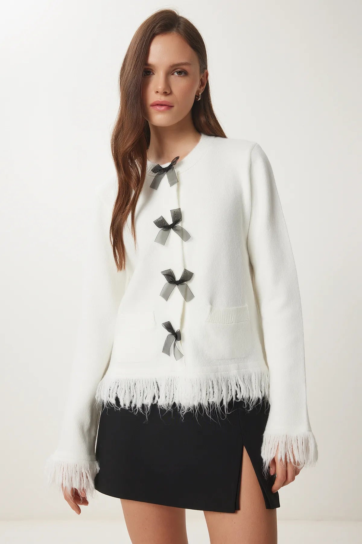 Bow Tassel Chic Knitted Cardigan