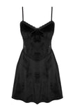 Black Soft Feel Lace Rope Strap Velvet Knitted Nightgown
