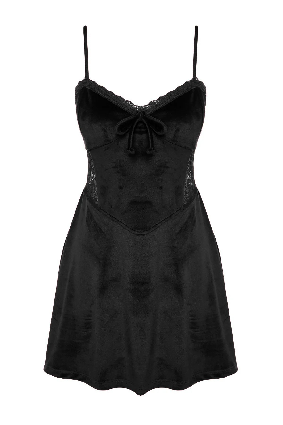 Black Soft Feel Lace Rope Strap Velvet Knitted Nightgown | Nightgowns | Home Wear | Lingerie Black Soft Feel Lace Rope Strap Velvet Knitted Nightgown | Nightgowns | Home Wear | Lingerie