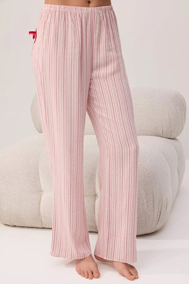 Multicolor Floral Heart Detail Viscose Woven Pajama Set