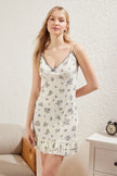 Floral Lace and Ruffle Pointel Openwork/Hole Knitted Nightgown
