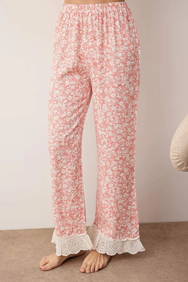 Pink Floral Viscose Woven Pajama Set