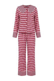 Plum Diamond & Stripe Pattern Viscose Woven Pajama Set