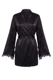 Black Satin Woven Robe with Sleeve Slits & Lace Details