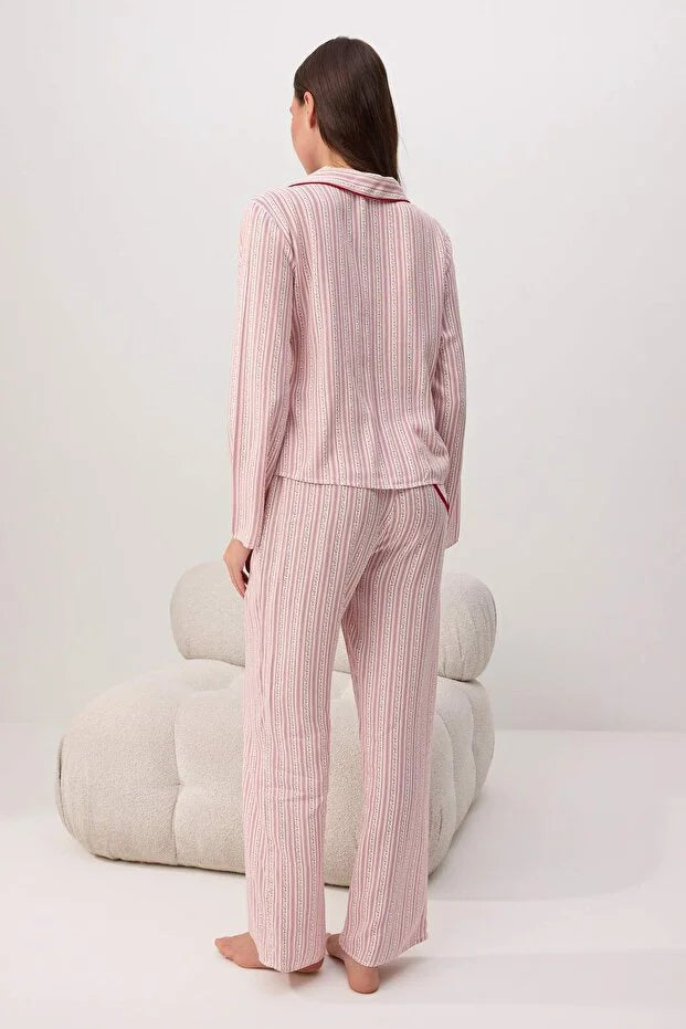 Multicolor Floral Heart Detail Viscose Woven Pajama Set