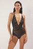Black Tulle Lace Detailed Coverless Knitted Bodysuit