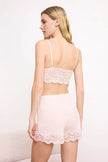 Powder Pink 4-Piece Lace Detail Robe, Nightdress, Bralette & Shorts Pajama Set