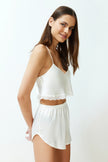 White Lace Rope Strap Crop Satin Shorts Woven Pajama Set