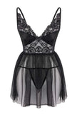 Black Unlined Lace Tulle/Mesh Strap Panty Babydoll/Fantasy Nightgown