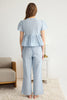 Blue Cotton Tie Detailed Woven Pajama Set
