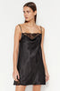 Black Lace Rope Strap Cowl Neck Satin Woven Nightgown