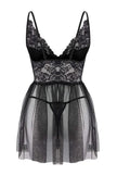 Black Unlined Lace Tulle/Mesh Strap Panty Babydoll/Fantasy Nightgown
