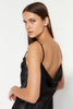 Black Lace Rope Strap Cowl Neck Satin Woven Nightgown