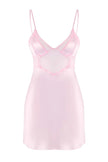 Pink Tulle/Mesh and Back Detailed Coverless Strap Satin Babydoll/Fantasy Nightgown