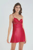 Burgundy Lace Detailed Rope Strap Satin Woven Nightgown