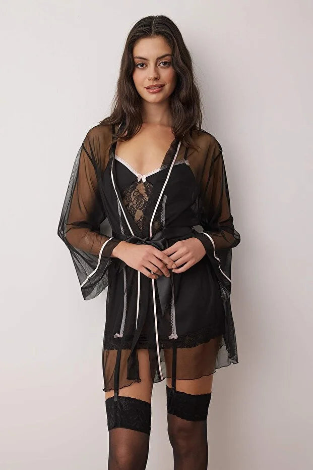 Black Satin Plain Unlined Babydoll