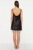 Black Lace Rope Strap Cowl Neck Satin Woven Nightgown