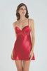 Burgundy Lace Detailed Rope Strap Satin Woven Nightgown