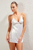 Bride/Bridal White Satin Lace and Slit Detail Woven Babydoll/Fantasy Nightgown