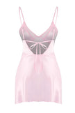 Pink Tulle/Mesh and Back Detailed Coverless Strap Satin Babydoll/Fantasy Nightgown