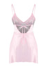 Pink Tulle/Mesh and Back Detailed Coverless Strap Satin Babydoll/Fantasy Nightgown