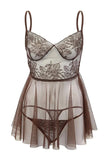 Brown Lace/Tulle Non-Padded Fantasy Nightdress / Babydoll