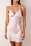 Pink Single Plain Lace Satin Weave Nightgown