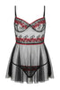 Black Heart Embroidered Non-Padded Fantasy Nightdress / Babydoll