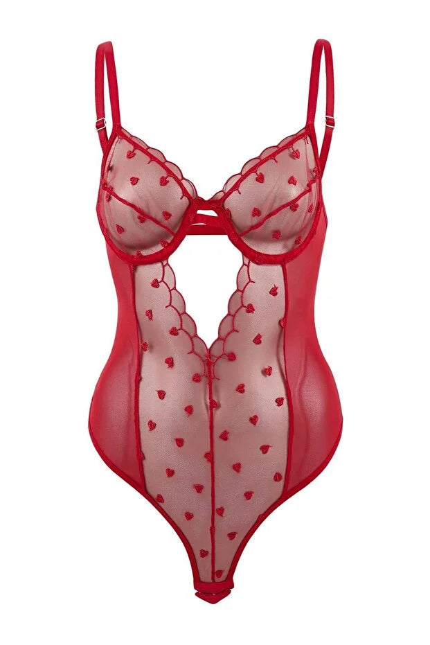 Red Tulle Heart Detail Non-Padded Body | Home Wear | Lingerie | Lebbse Red Tulle Heart Detail Non-Padded Body | Home Wear | Lingerie | Lebbse