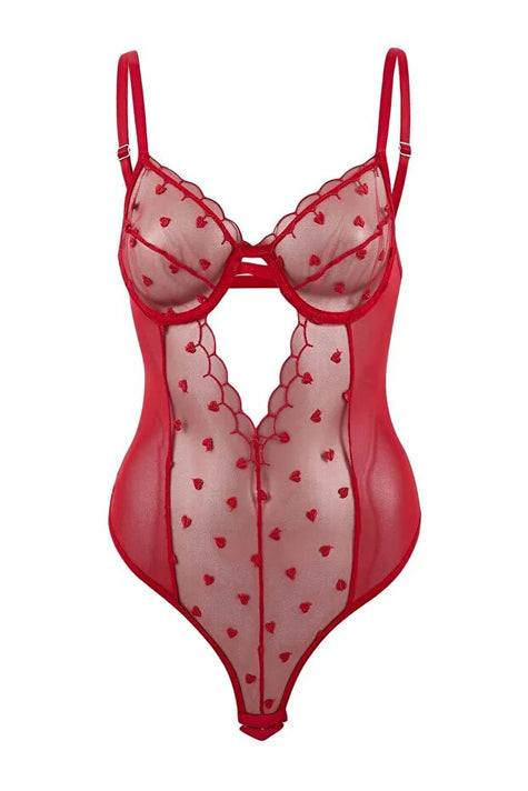 Red Tulle Heart Detail Non-Padded Body