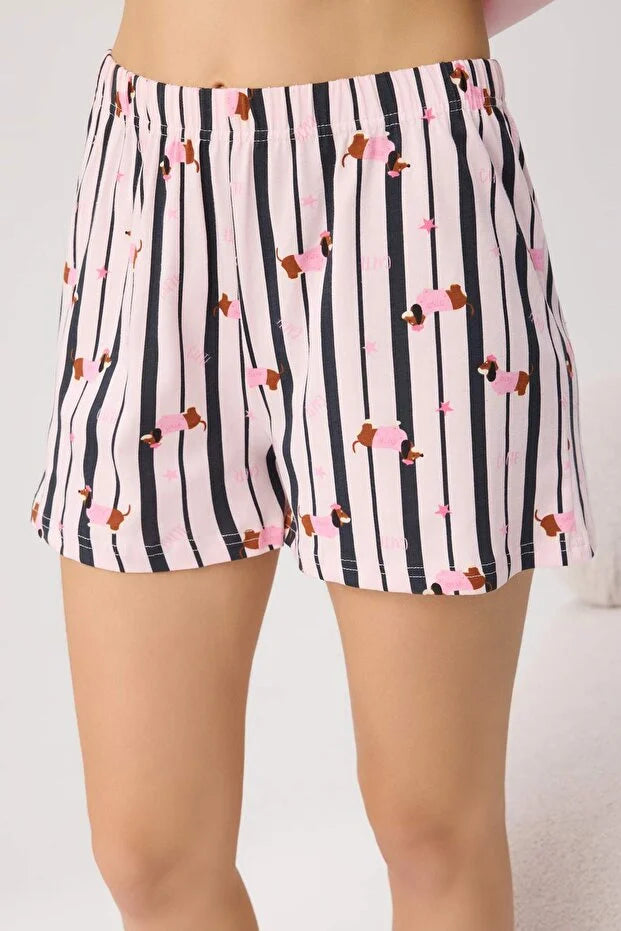 Teen Pink & Multicolor Cotton Dog Print Stretch Soft-Touch Knit Pajama Set