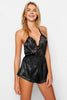 Black Satin Lace Rope Strap Fantasy Nightgown