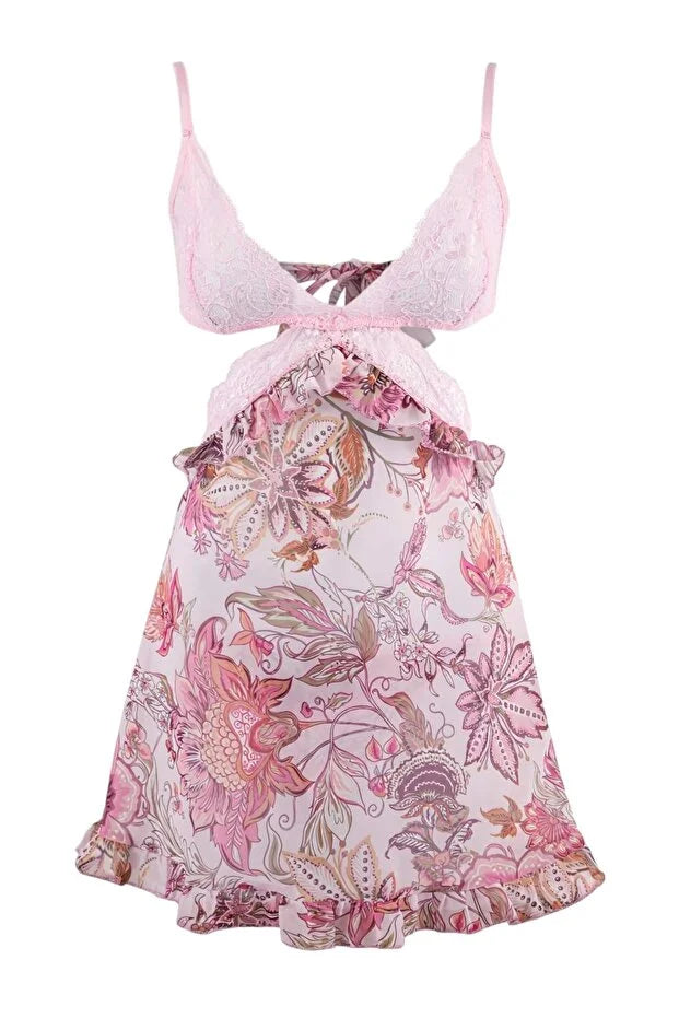 Pink Floral Lace Cut-Out Detail Fantasy Nightdress / Babydoll