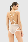 White Lace Ruffle Openwork/Open Coverless Knitted Bodysuit