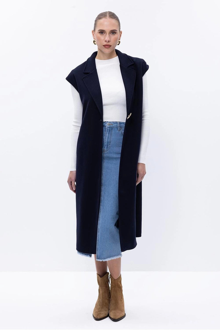 Buttoned Long Cashmere Women's Vest