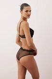 Black Polka Dot Ruffle Tulle Uncovered Strap Knit Lingerie Set