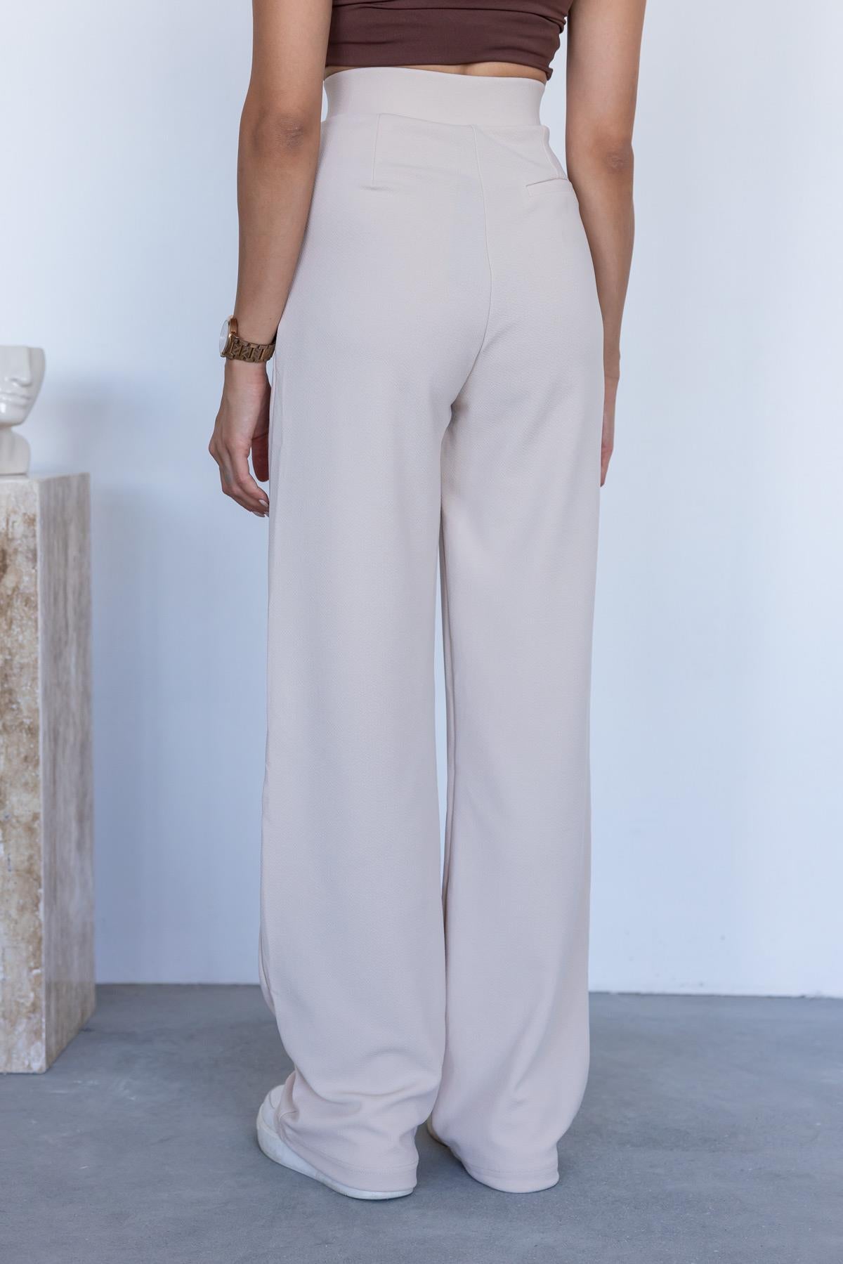 Lycra Palazzo Trousers - CREAM