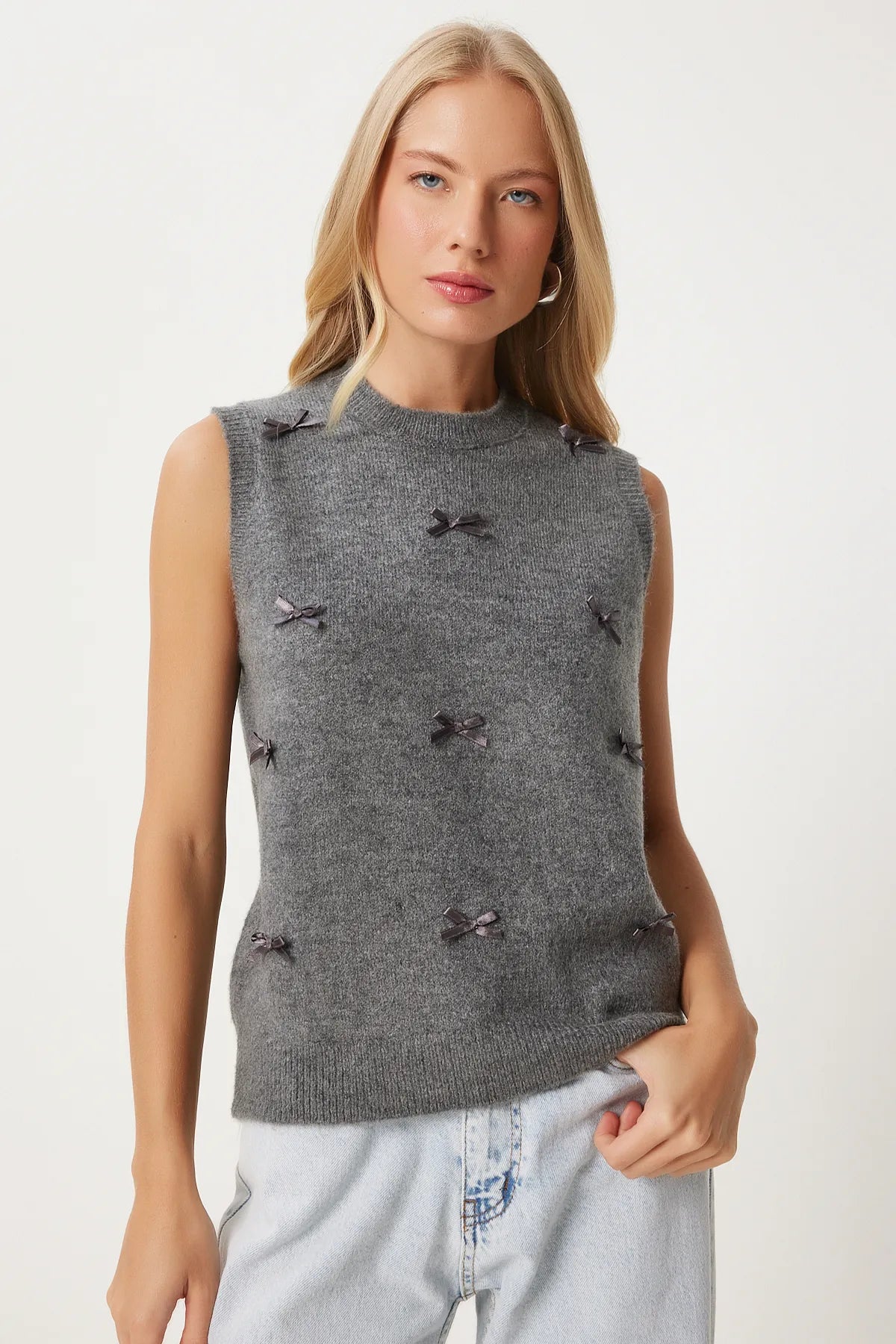 Anthracite Bow Knit Sweater